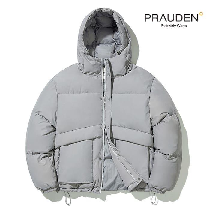 [PRAUDEN] 유틸리티 덕다운 후드 숏패딩_쿨그레이