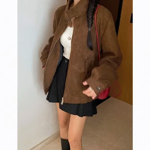 스웨이드 남여공용 오버핏 블루종 점퍼