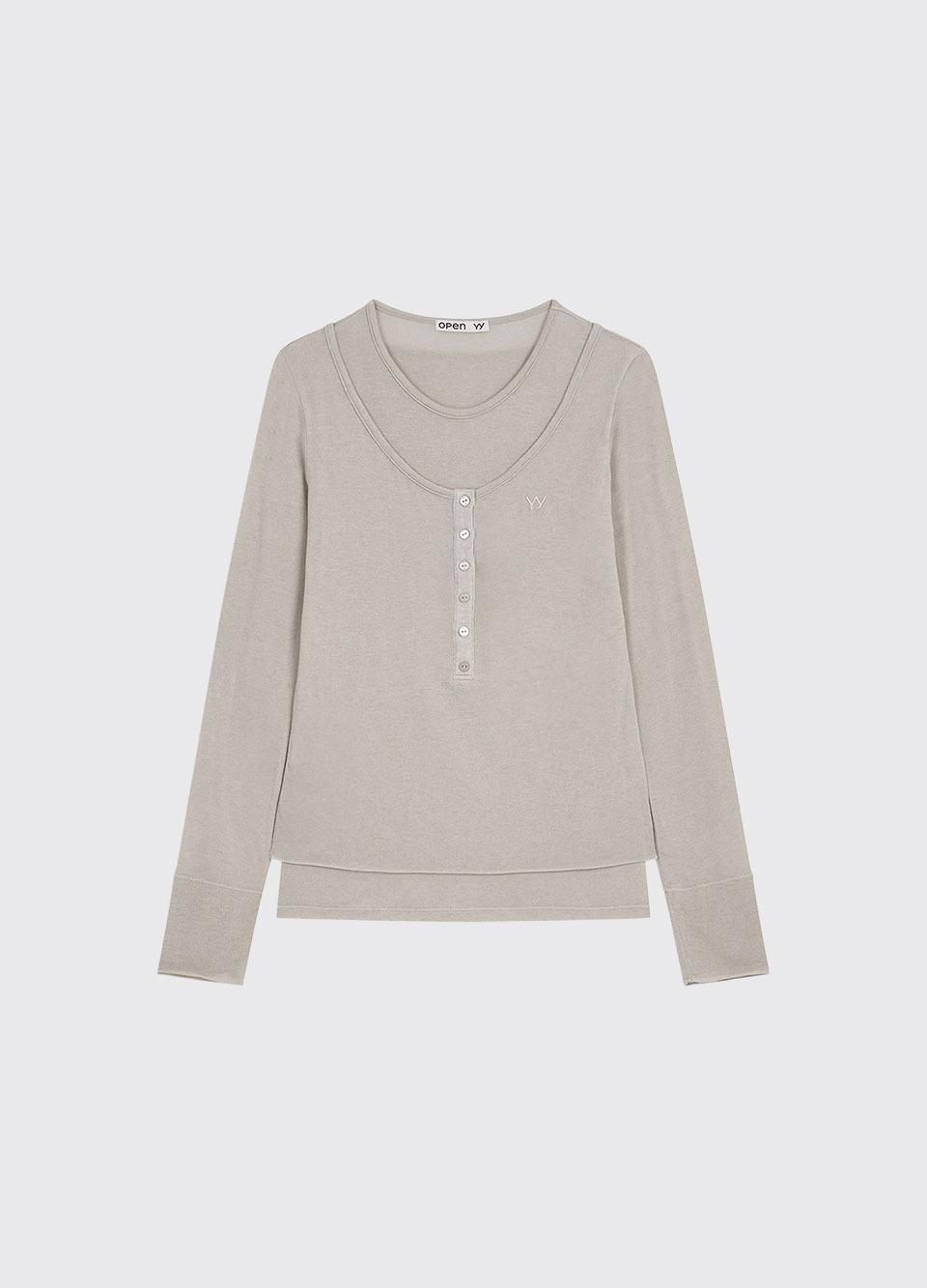 LAYERED HENLEY LOUNGE TEE BEIGE