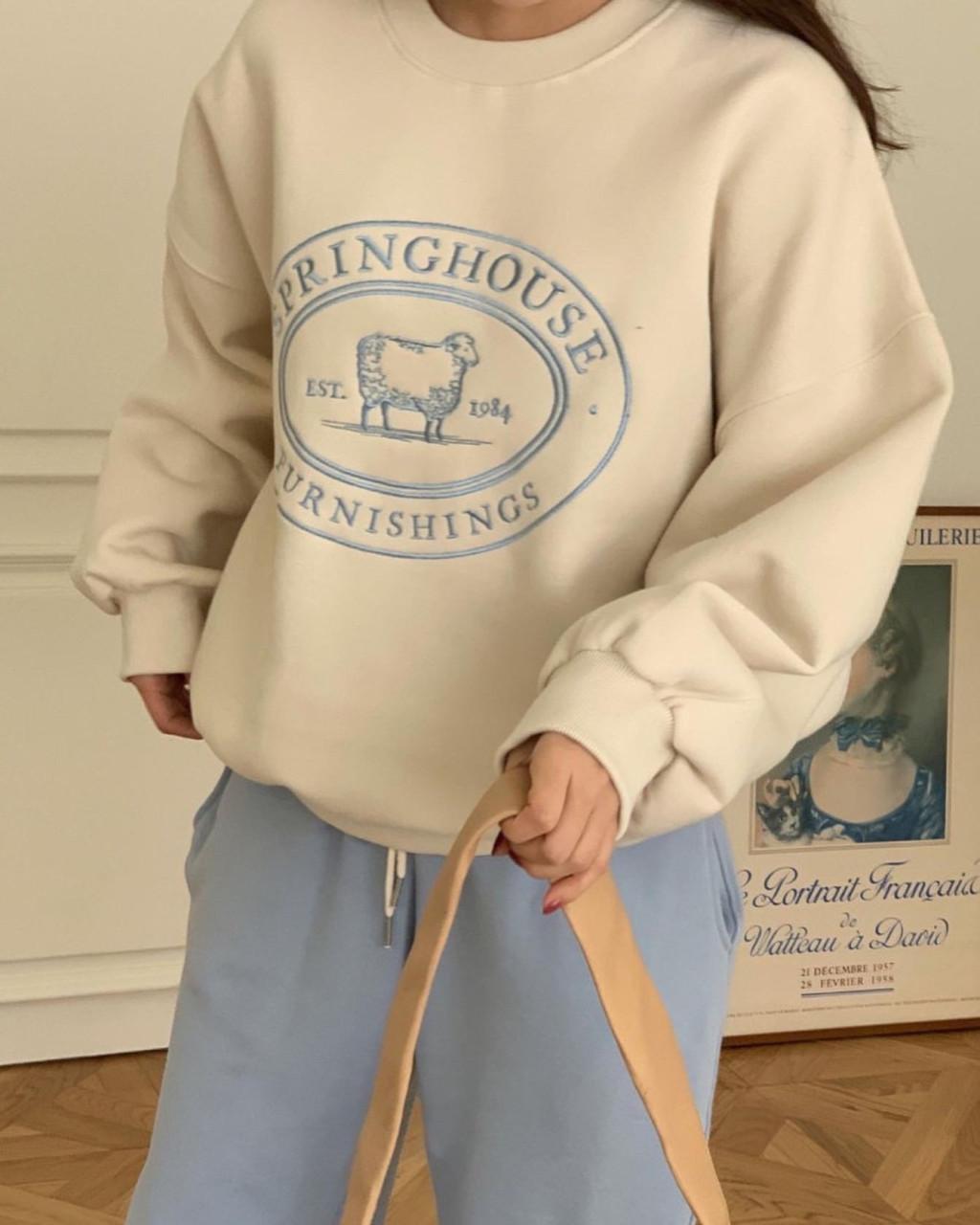 스프링 하우스 루즈핏 자수 긴팔 맨투맨(2color)