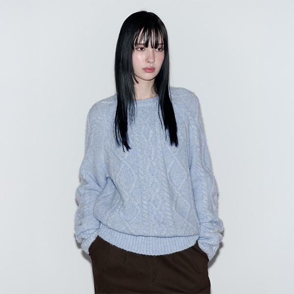로라로라 MOHAIR LOOSE FIT CABLE KNIT LIGHT BLUE