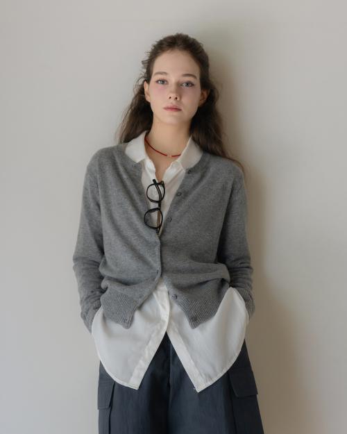 베이직 라운드넥 카디건 - 그레이
