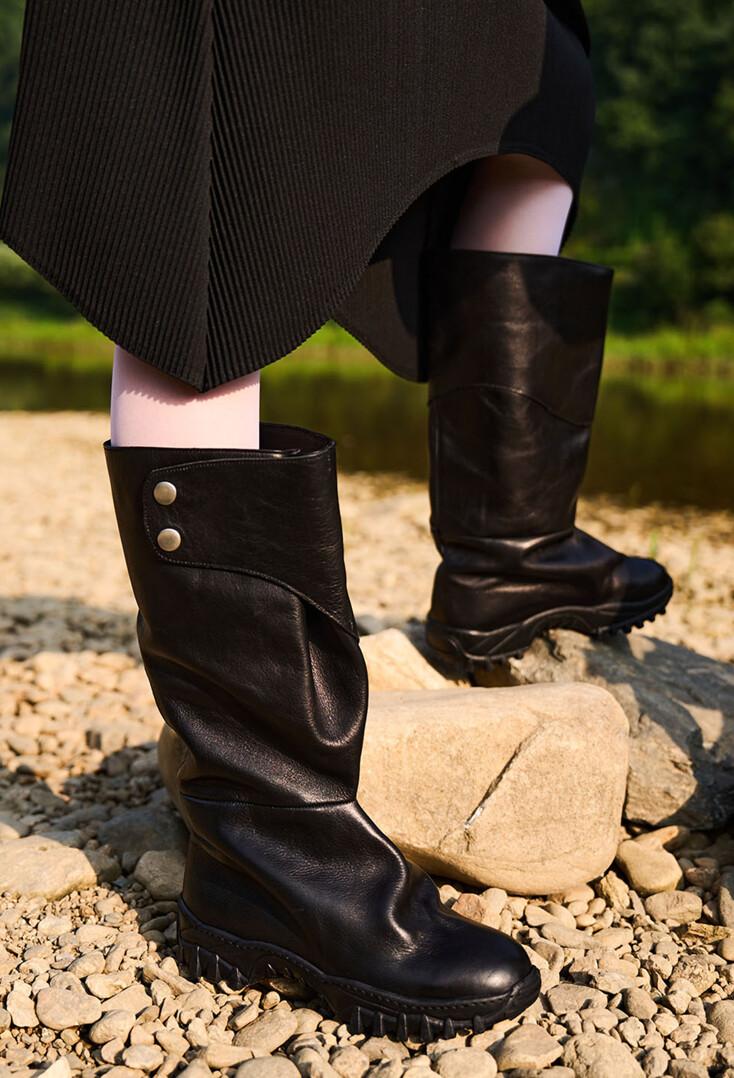 Folded 2 long boots _Black