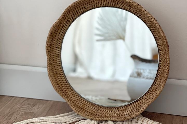 라탄 플라워 벽걸이거울 현관거울 중형  30cm