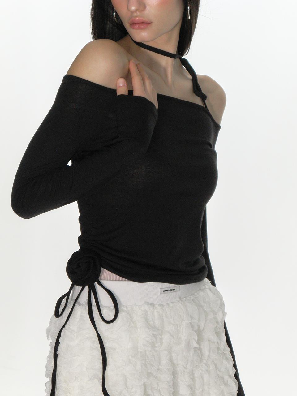 ROSE STRING OFF SHOULDER TOP_BLACK