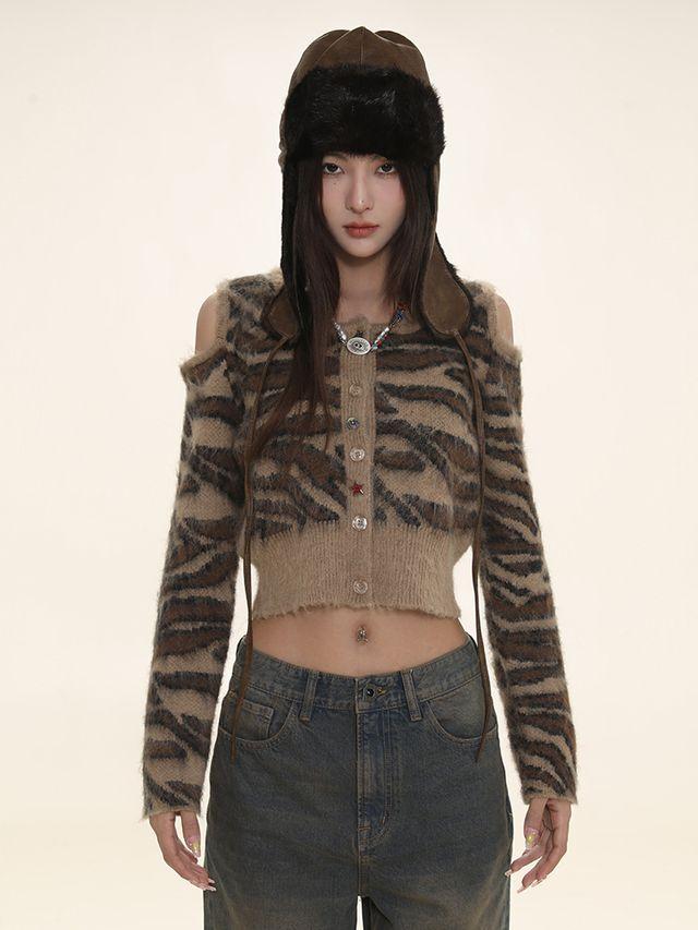 DONOTTAG 패턴 앙고라 크롭 탑/가디건 (3 컬러)