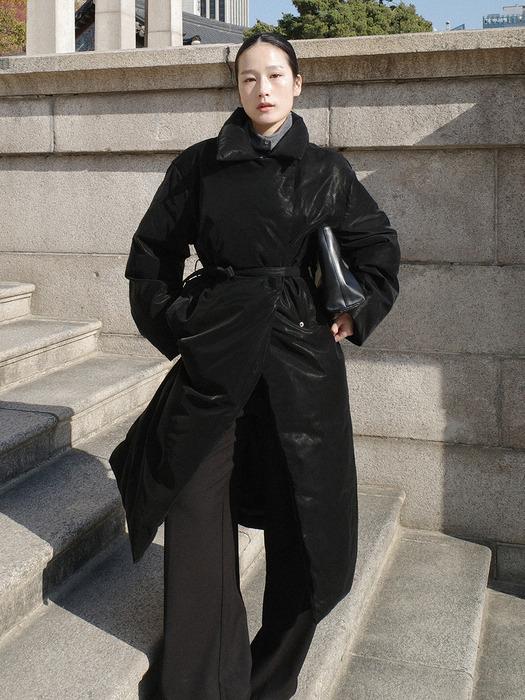 [명진 PICK] LT735 DUCK DOWN SCRATCH FAUX LEATHER PADDING COAT, BLACK