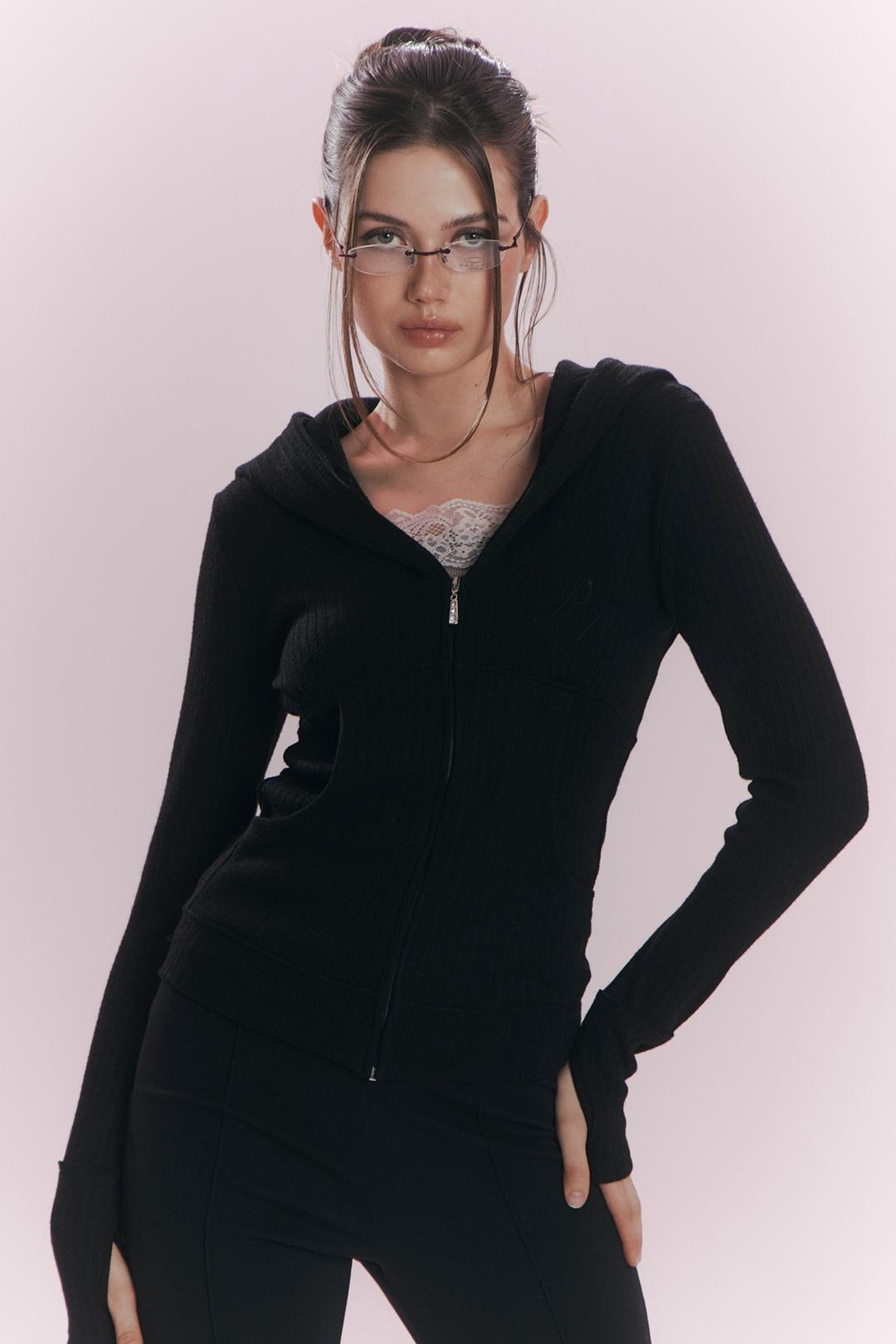 Devon Ribbed Hoodie (Black)