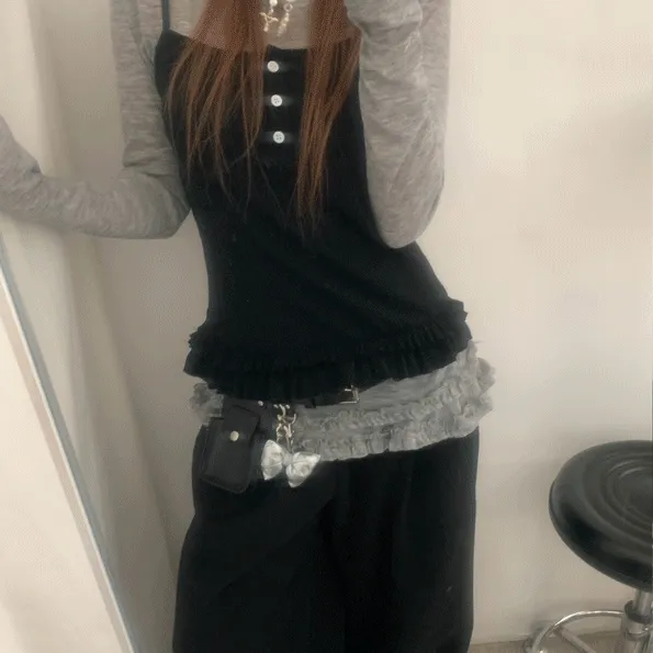 [귀욤핏 강추/레이어드 세트] 봄비 프릴 나시 슬립티 세트