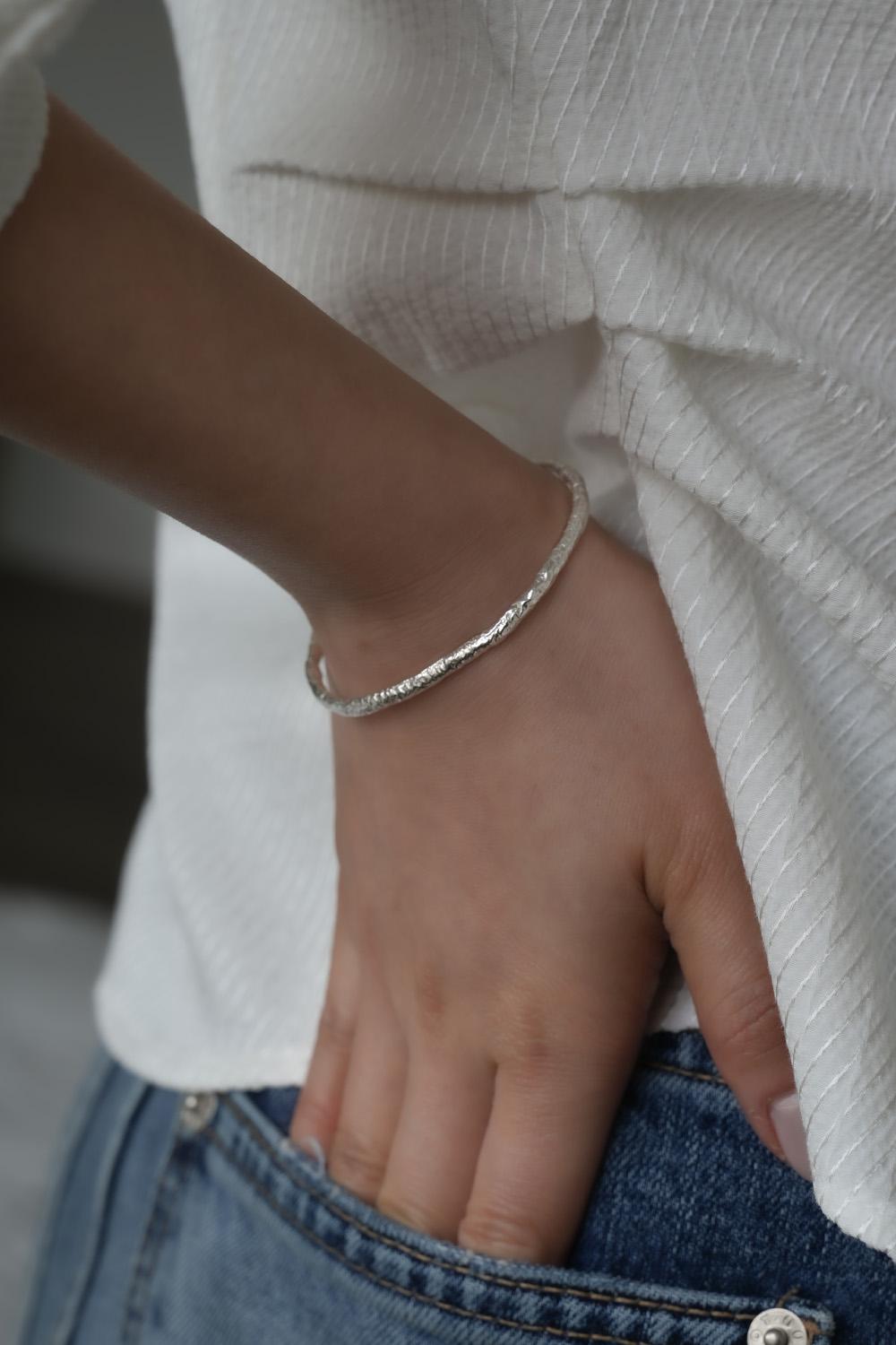 silver925 foil bangle bracelet (2color)