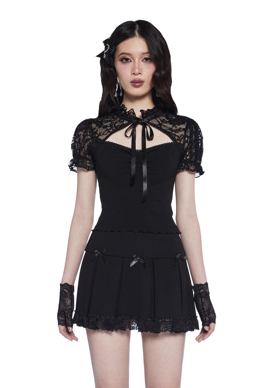Lovely Nightshade Lace Top - BLACK / XX-Small