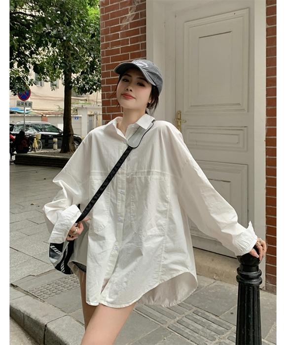 에이퍼플 오버사이즈 셔츠 여성용 여름 청량한 블라우스 깔끔한 와이셔츠 블라우스 탑 의상 여성스러운 감각적인 여성 유니크 빅사이즈 널널한 통기성 좋은 무난템