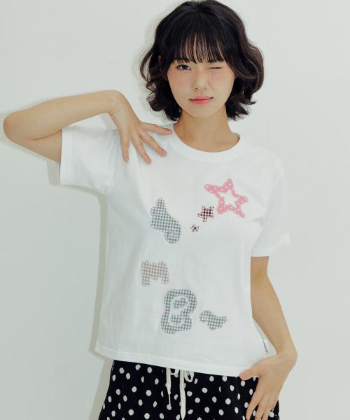 AMB ANGEL 체크 패치 반팔 티셔츠 AS1225 (화이트)