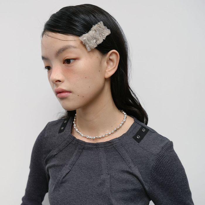 Mixed Stitch Eyelet Top [Charcoal]