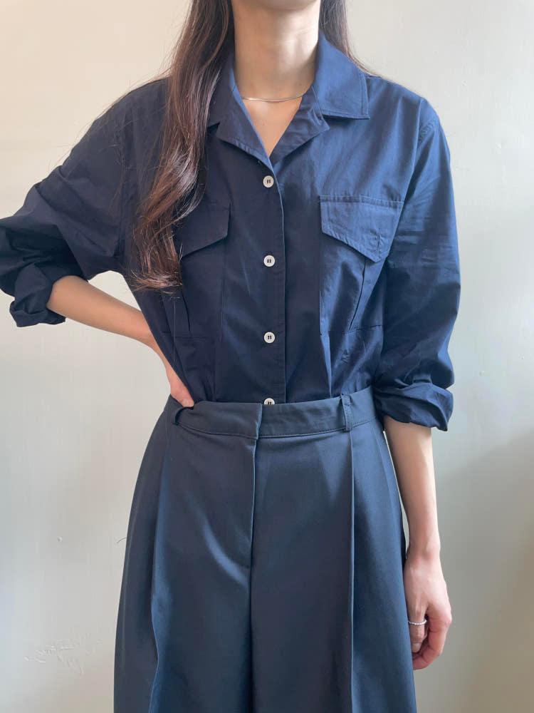 도버 dover 가을 코튼 브이넥 오픈카라 포켓 포커스 셔츠 (3color)