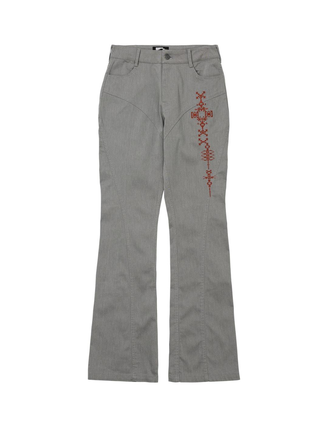 Embroidered Line Pants Grey