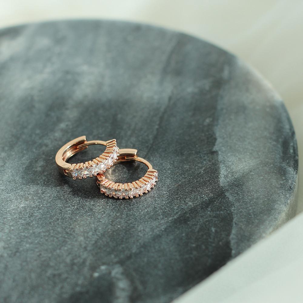 14K 골드 필드 핀 미니 큐빅 테니스 링 귀걸이