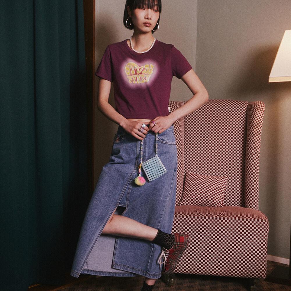 FRONT SLIT LONG DENIM SKIRT_BLUE