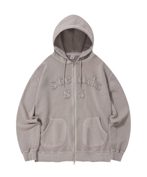 [M~4XL] 피그먼트 아치 로고 후드 집업_베이지