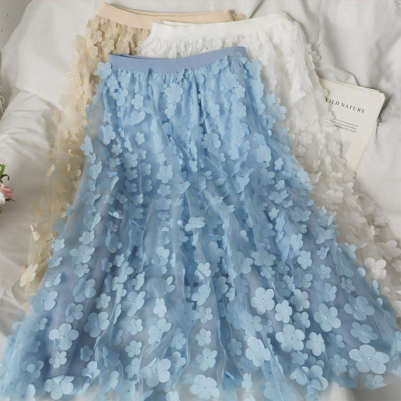 입체 꽃 하이웨이스트 올매치 A라인 스커트 4color