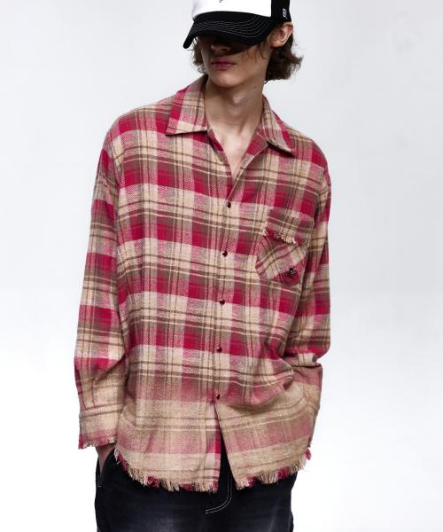 FRINGE DYED CHECK SHIRT - PINK