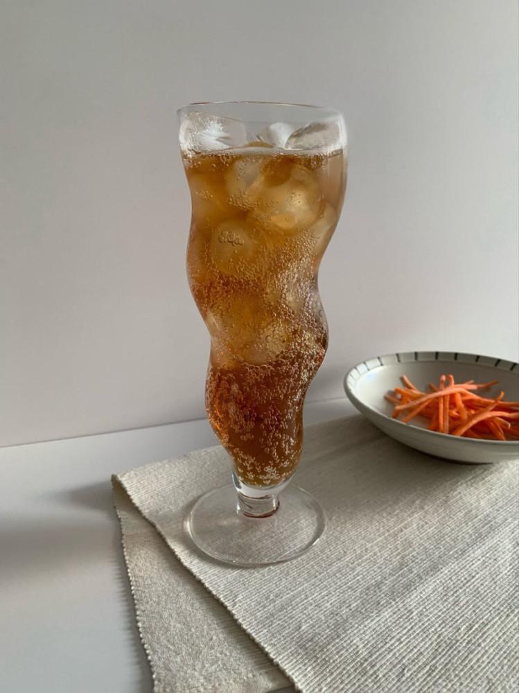 아르보샵 롱 웨이브 물결 카페 투명유리컵  510ml