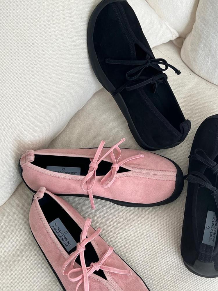 귀여운 리본 발레코어 빅사이즈 스웨이드 스니커즈