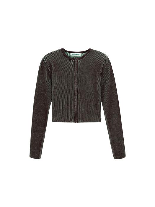 Two-tone zip-up cardigan - brown mint