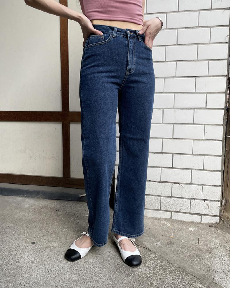 중통 난스판 진청 롱 와이드 키큰여자 청바지 1 col