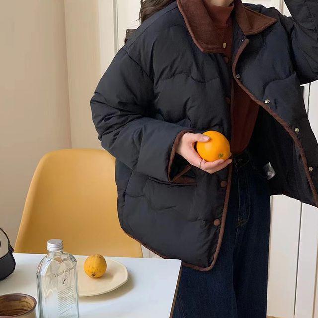 캘린더 패딩 카라넥 웰론 숏패딩 아우터