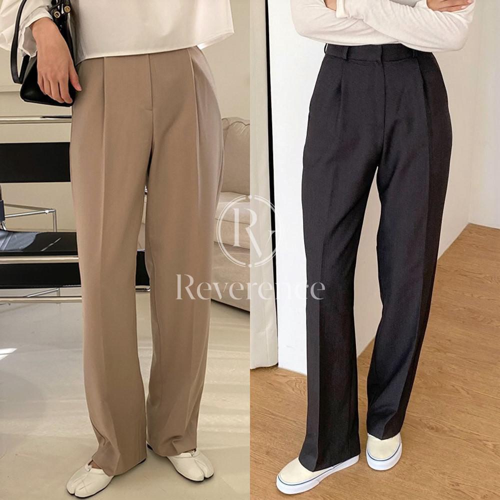 히치 세미 일자핏 핀턱 슬랙스 여성 하이웨스트 와이드팬츠