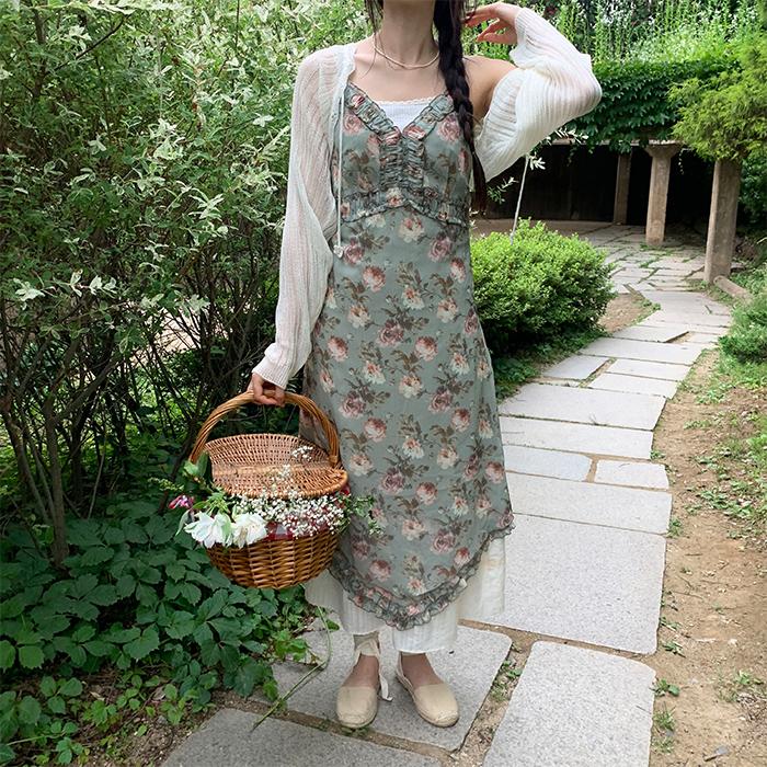 라카 플라워 프릴 끈 원피스