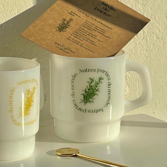 페이퍼가든 자체제작 인더허브 밀크 머그 밀크글라스 홈카페 빈티지 레터링