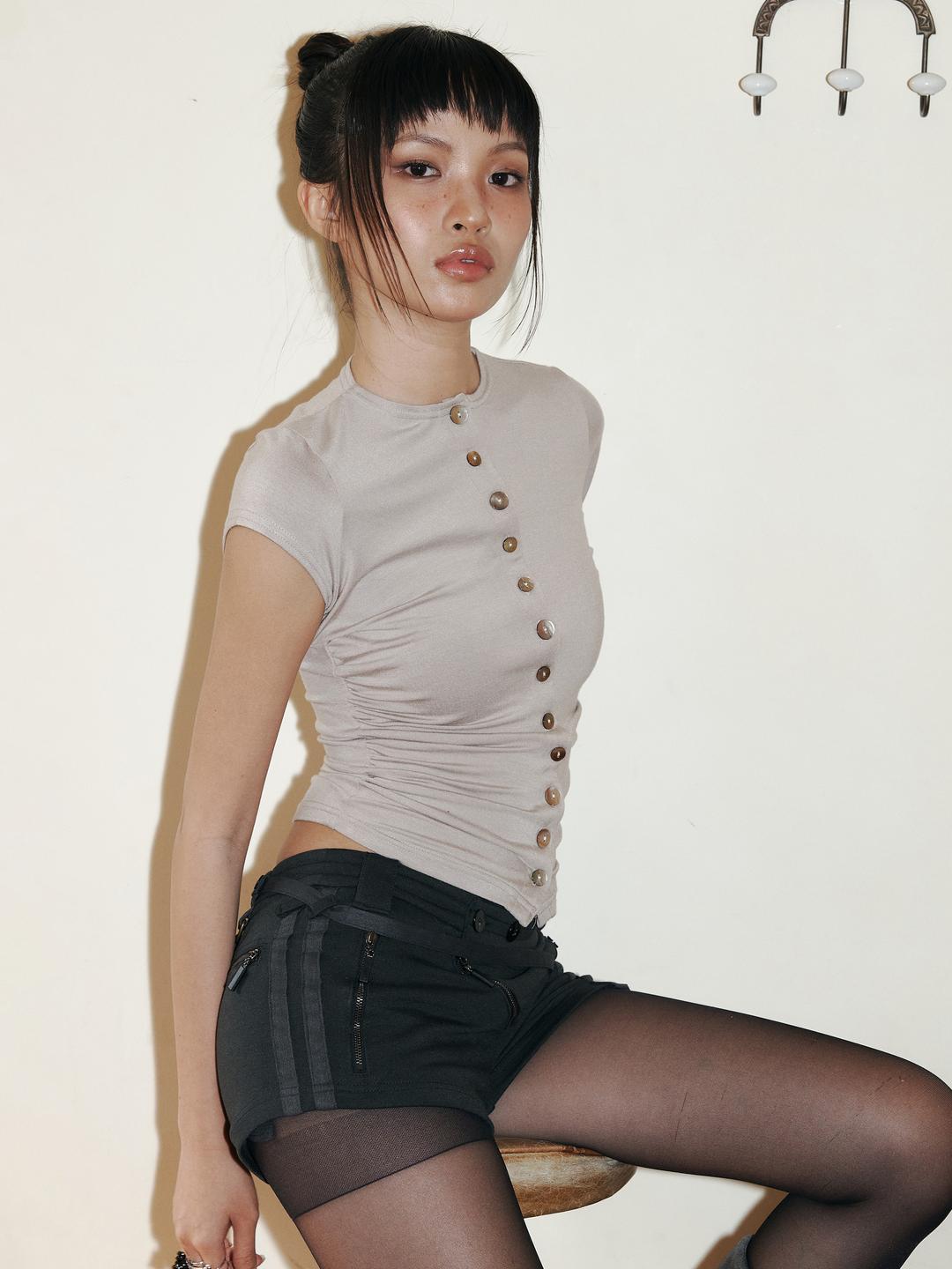 Gwen Button Short Top (Sand)