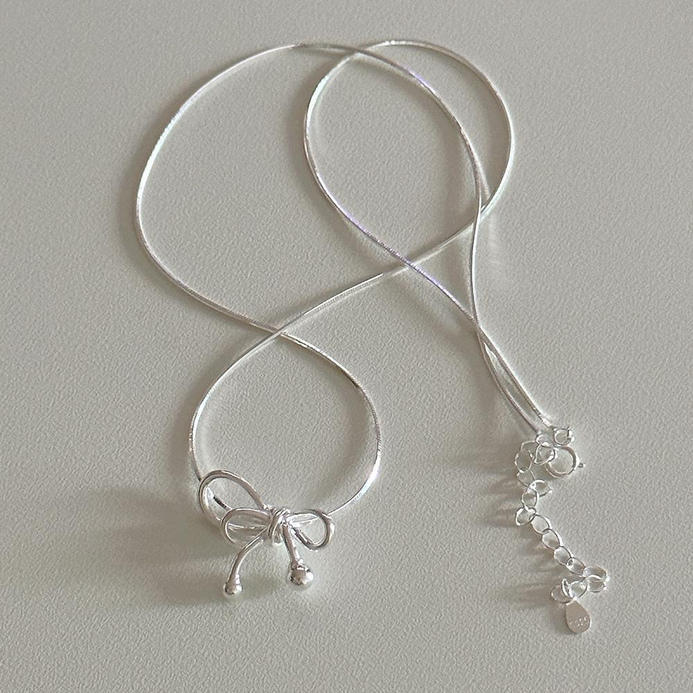 (실버925) ribbon ball necklace 리본 스네이크 뱀줄 매듭 목걸이