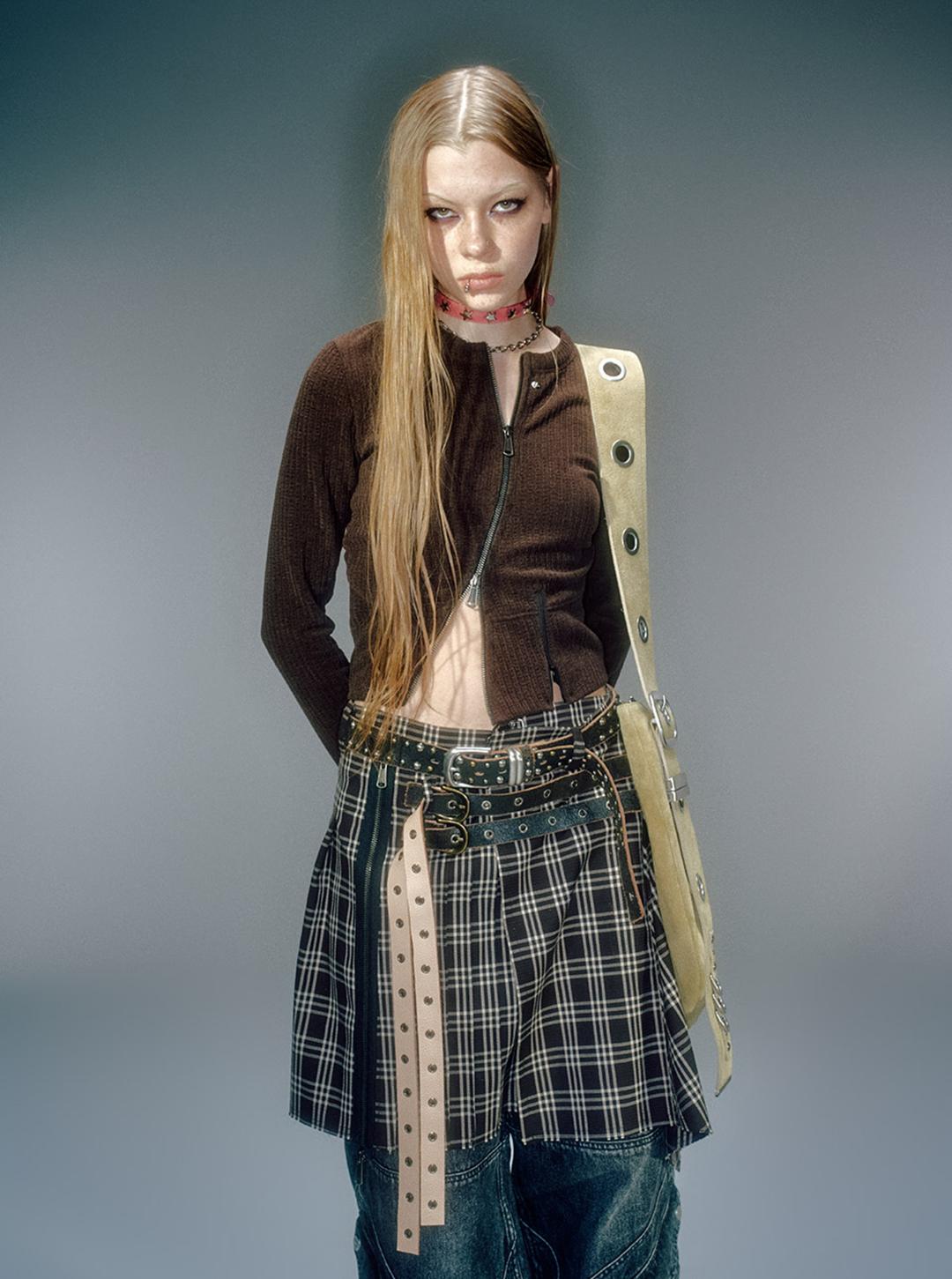 WOMEN CAESARS BUCKLE LAP SKIRT BROWN