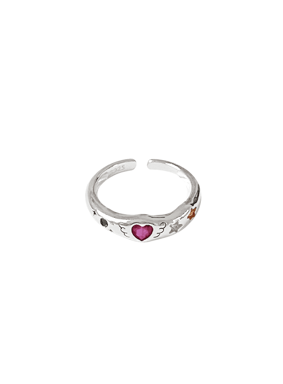 Pink heart wing ring