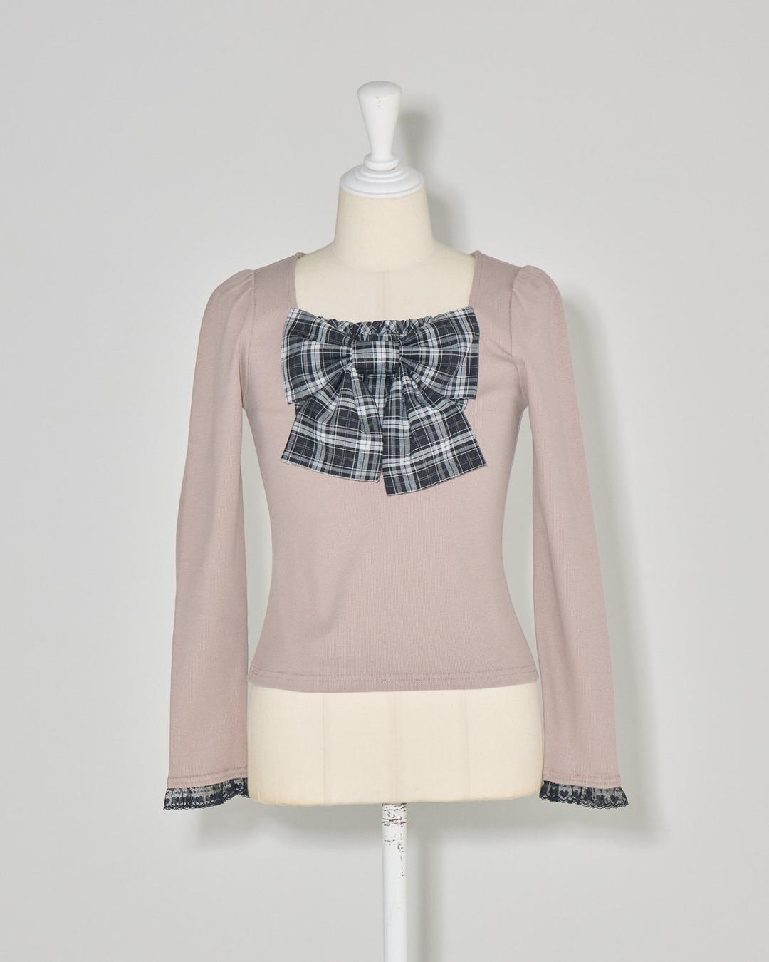 チェックリボンカットソー