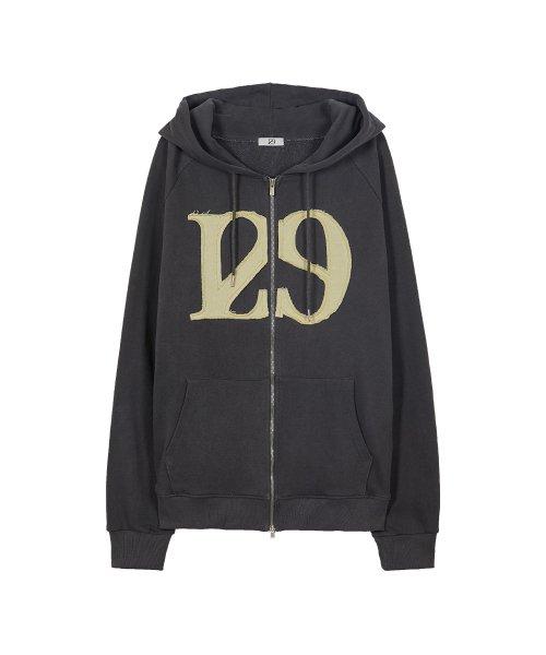 129 로고 패치 피그먼트 후드 집업 딥 그레이