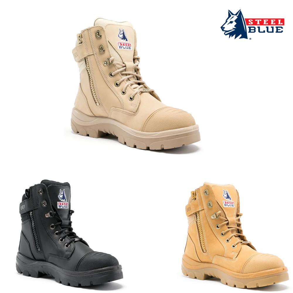 스틸블루 써던 크로스 집업 안전화 6인치 작업화 샌드 위트 블랙