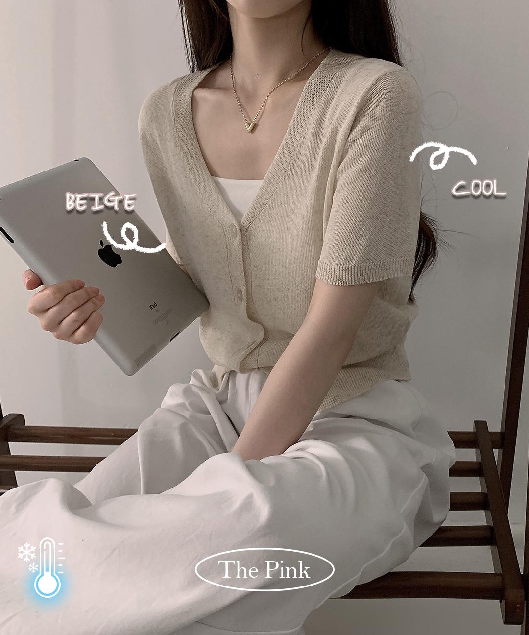 더핑크 [🌴인기급상승/살탐방지/휘뚤마뚤] 마요 브이넥 여름 반팔 니트 가디건 (4color)