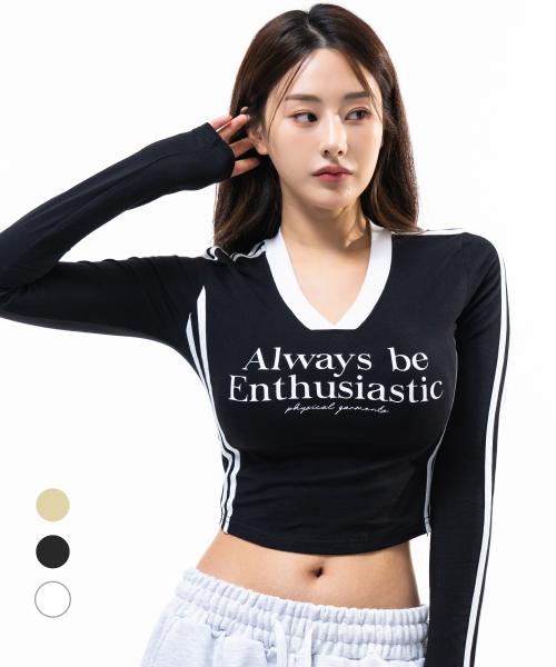 P5022 우먼 라인 브이넥 크롭긴팔 [3 COLOR]