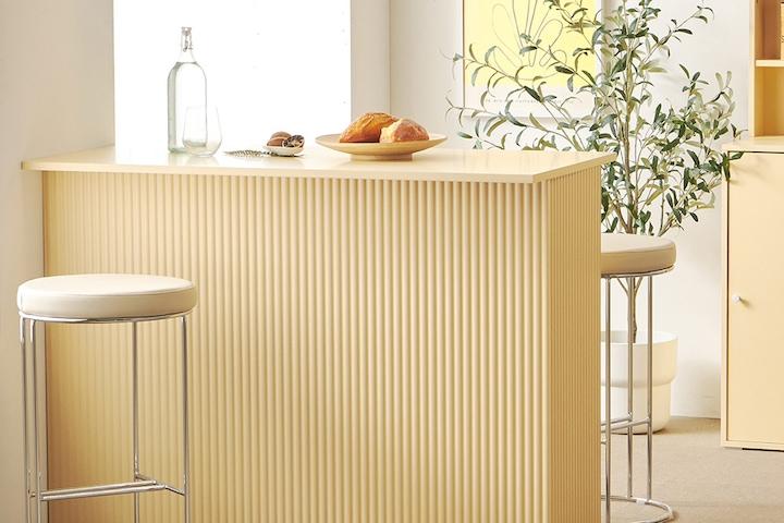 플레인 버터옐로우 E0등급 슬림 아일랜드 테이블 수납홈바 800 1200 1600