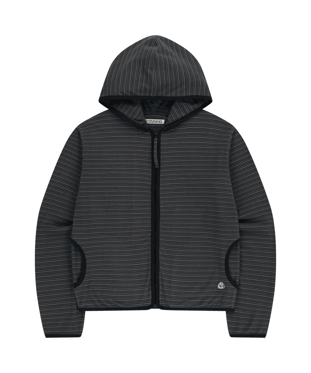 STRIPE FLEECE HOOD ZIP-UP CHARCOAL