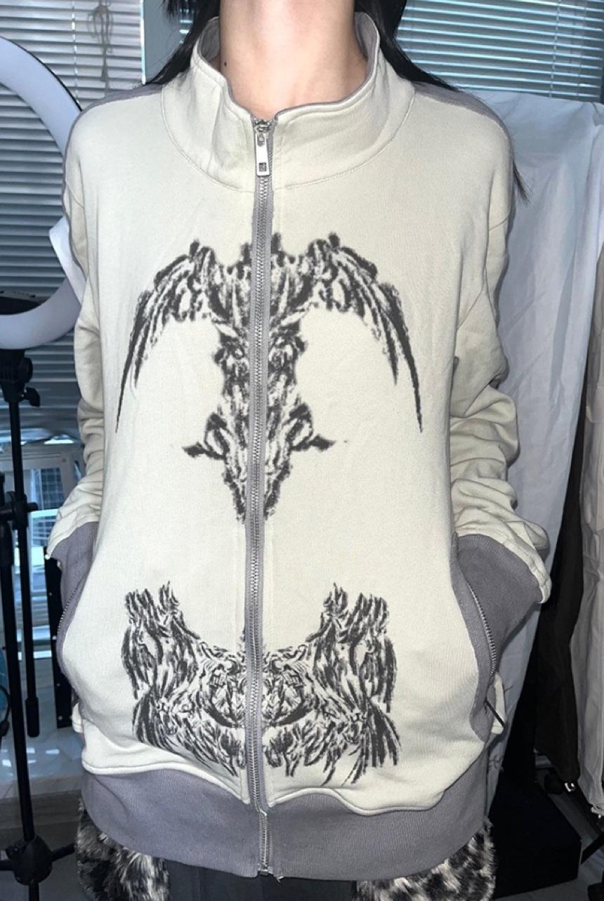 Elyoya lift-off knit patchwork loose sweatshirt jacket