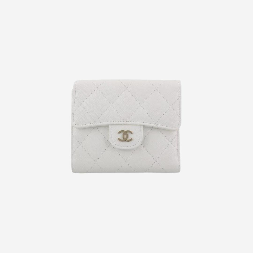 Chanel Classic Small Flap Wallet Grained Shiny Calfskin & Gold White