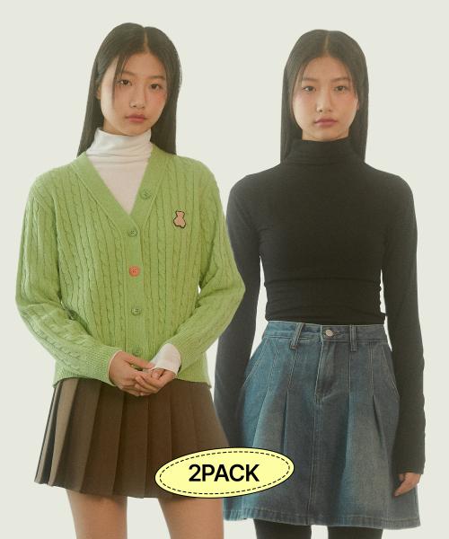 [세트] 케이블 가디건 + 터틀넥 티셔츠