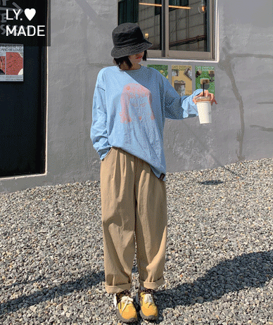 라일론 [기획세일15%]페르 투턱 워싱 패치 밴딩 배기 와이드팬츠