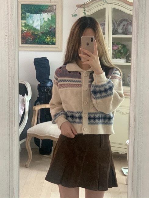 [당일발송] 빈티지 카라 가디건 (아이보리)