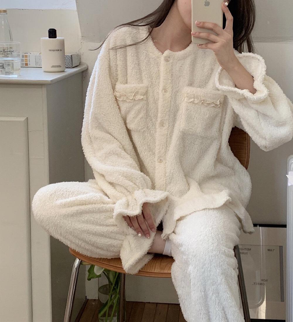 여성 로코 수면 잠옷세트 부들 파자마 파티 홈웨어 실내복